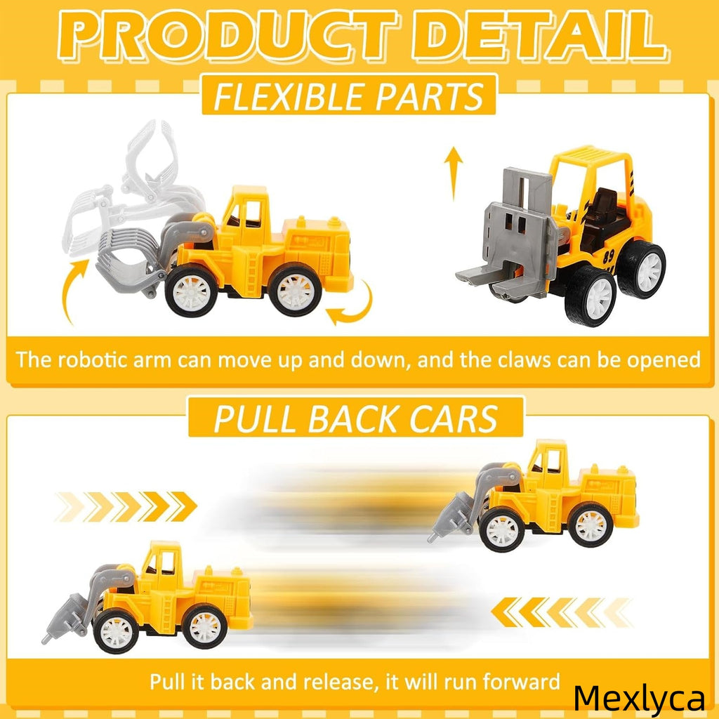 Mexlyca Construction Toy Cars Set for Toddlers – Mini Pull Back Trucks (Bulk Pack of 12), Birthday Party Favors & Stocking Stuffers for 3+ Year Old Boys