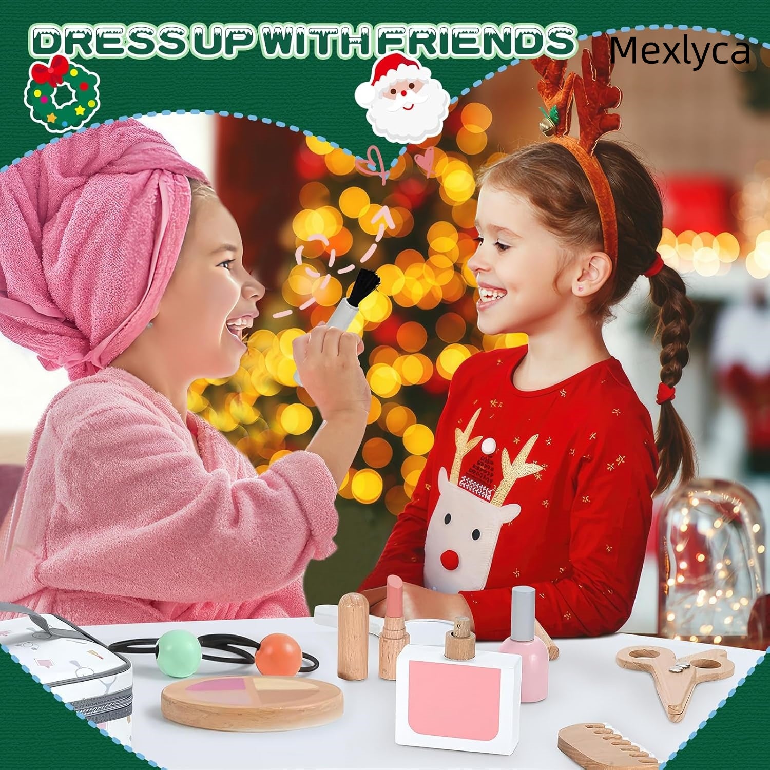 Mexlyca Wooden Makeup Toy Set for Girls – Pretend Play Beauty Salon Kit with Fake Cosmetics | Eco-Friendly Wood Makeup Set Gift for Toddlers Ages 3-7