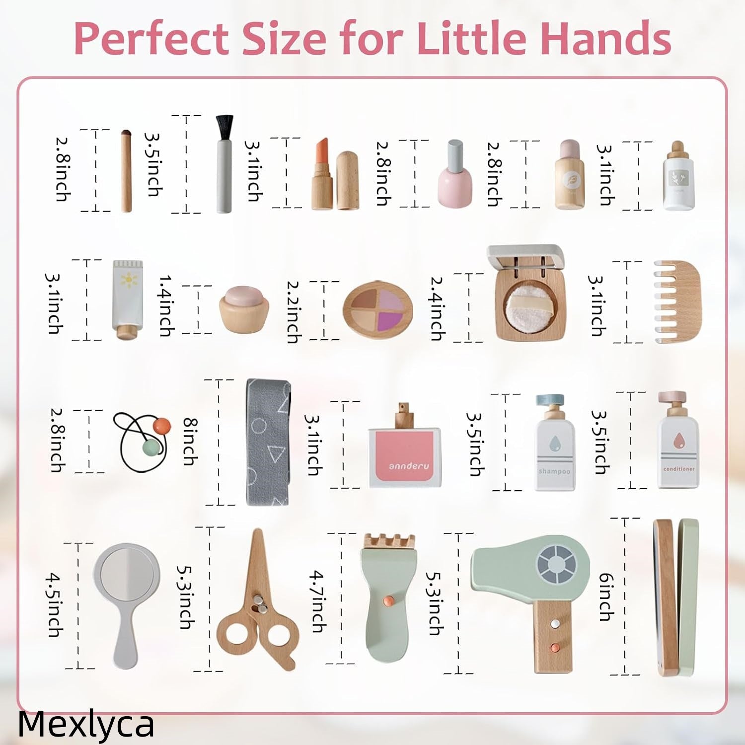 Mexlyca Wooden Makeup Toy Set for Girls – Pretend Play Beauty Salon Kit with Fake Cosmetics | Eco-Friendly Wood Makeup Set Gift for Toddlers Ages 3-7