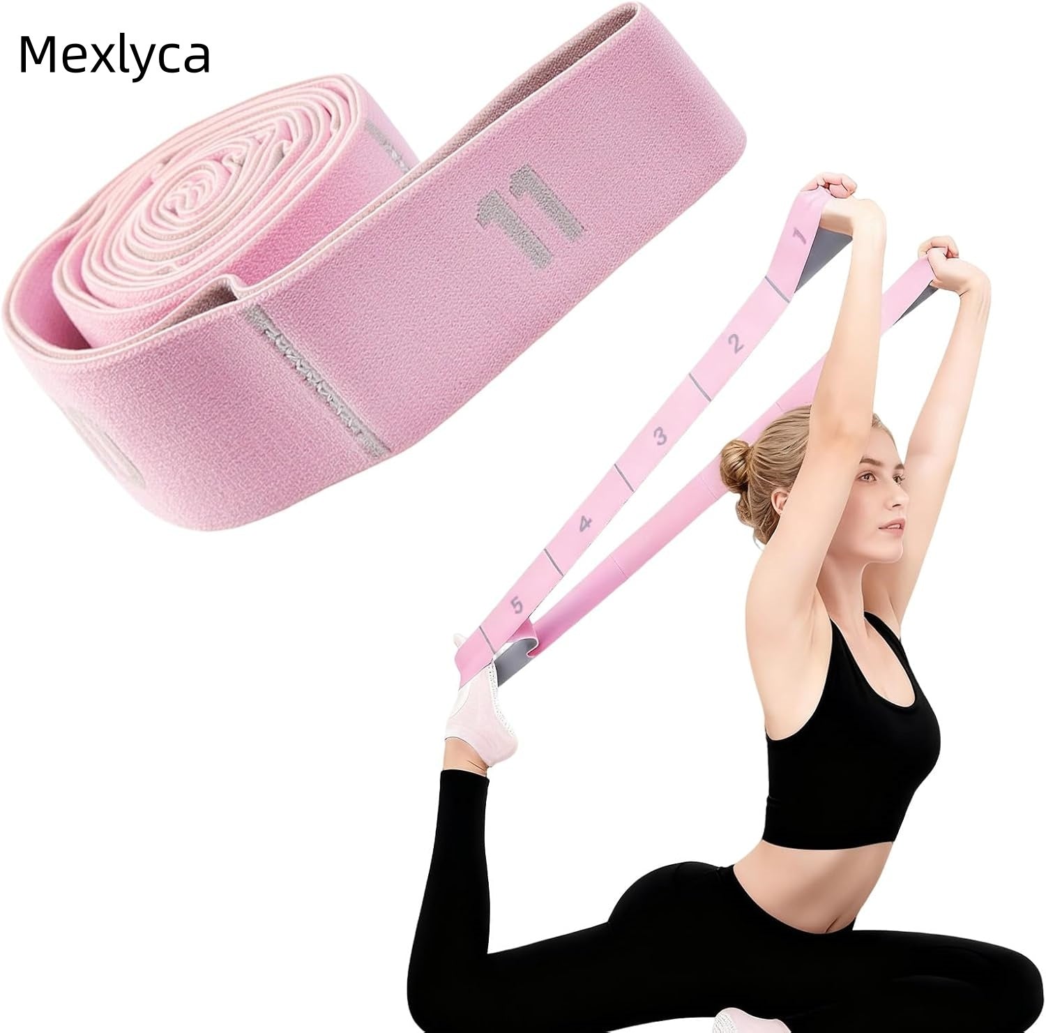 Mexlyca Yoga Strap with 10 Loops – Inelastic Stretching Band for Yoga, Pilates, Dance & Physical Therapy | Soft Polyester Cotton Blend for Men & Women