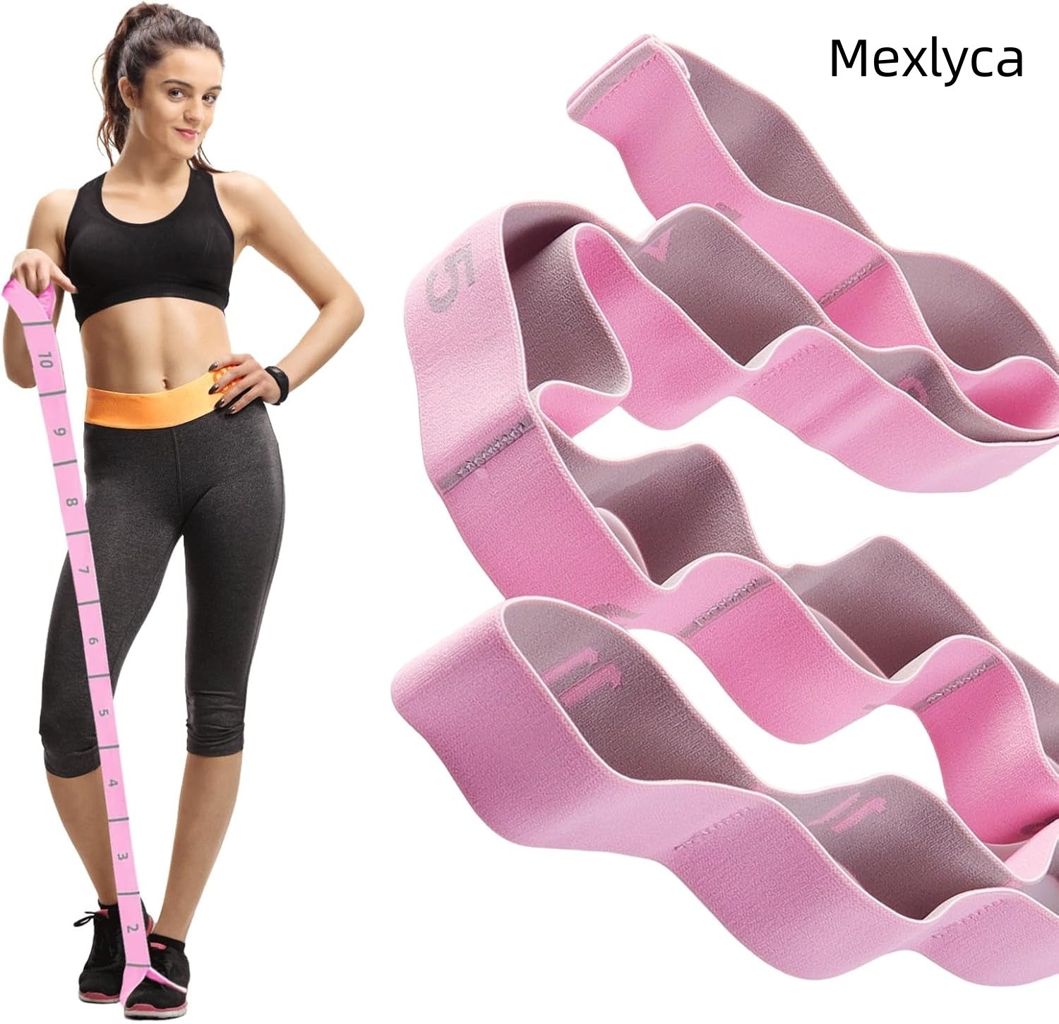 Mexlyca Yoga Strap with 10 Loops – Inelastic Stretching Band for Yoga, Pilates, Dance & Physical Therapy | Soft Polyester Cotton Blend for Men & Women