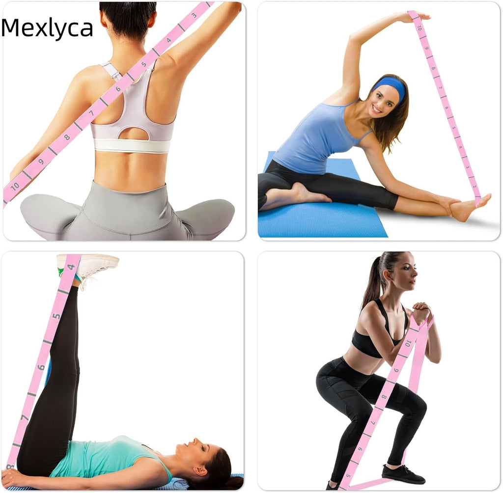 Mexlyca Yoga Strap with 10 Loops – Inelastic Stretching Band for Yoga, Pilates, Dance & Physical Therapy | Soft Polyester Cotton Blend for Men & Women