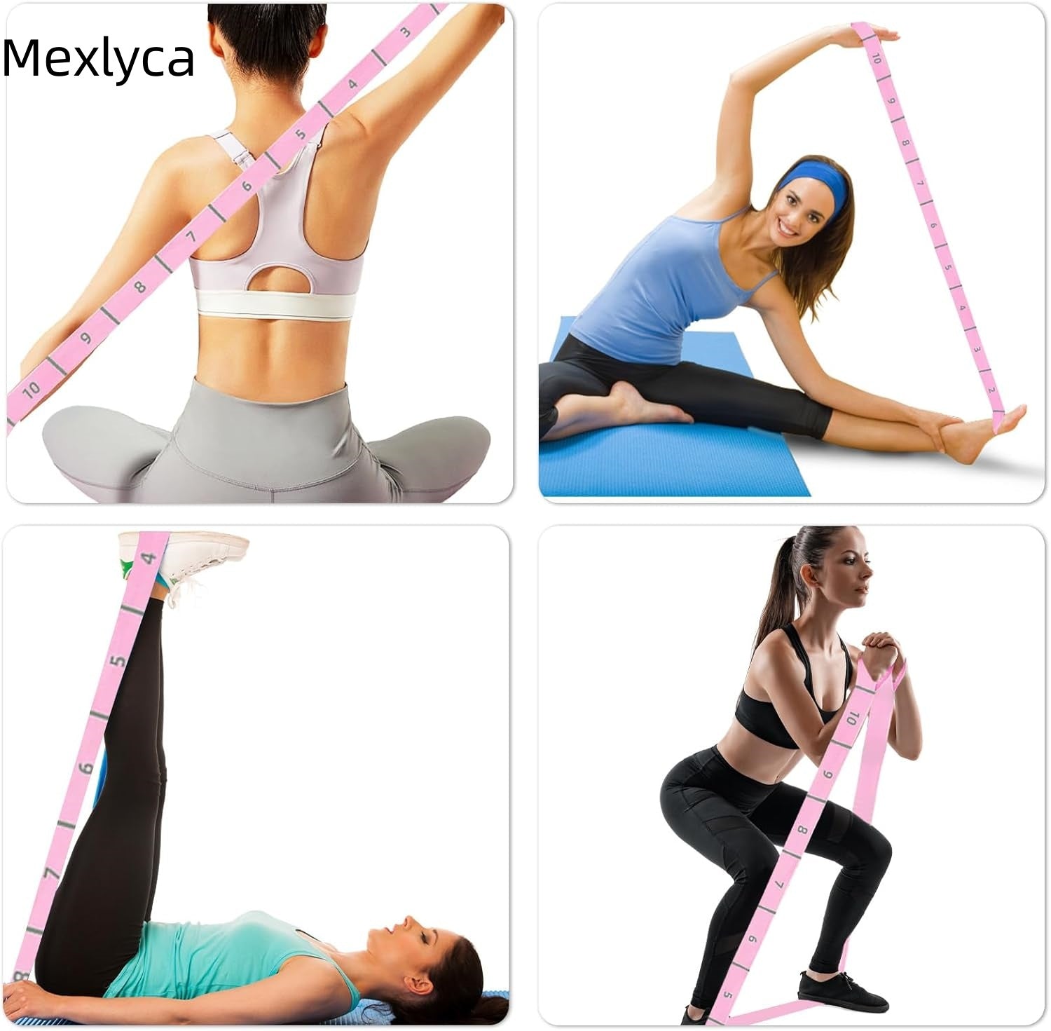 Mexlyca Yoga Strap with 10 Loops – Inelastic Stretching Band for Yoga, Pilates, Dance & Physical Therapy | Soft Polyester Cotton Blend for Men & Women