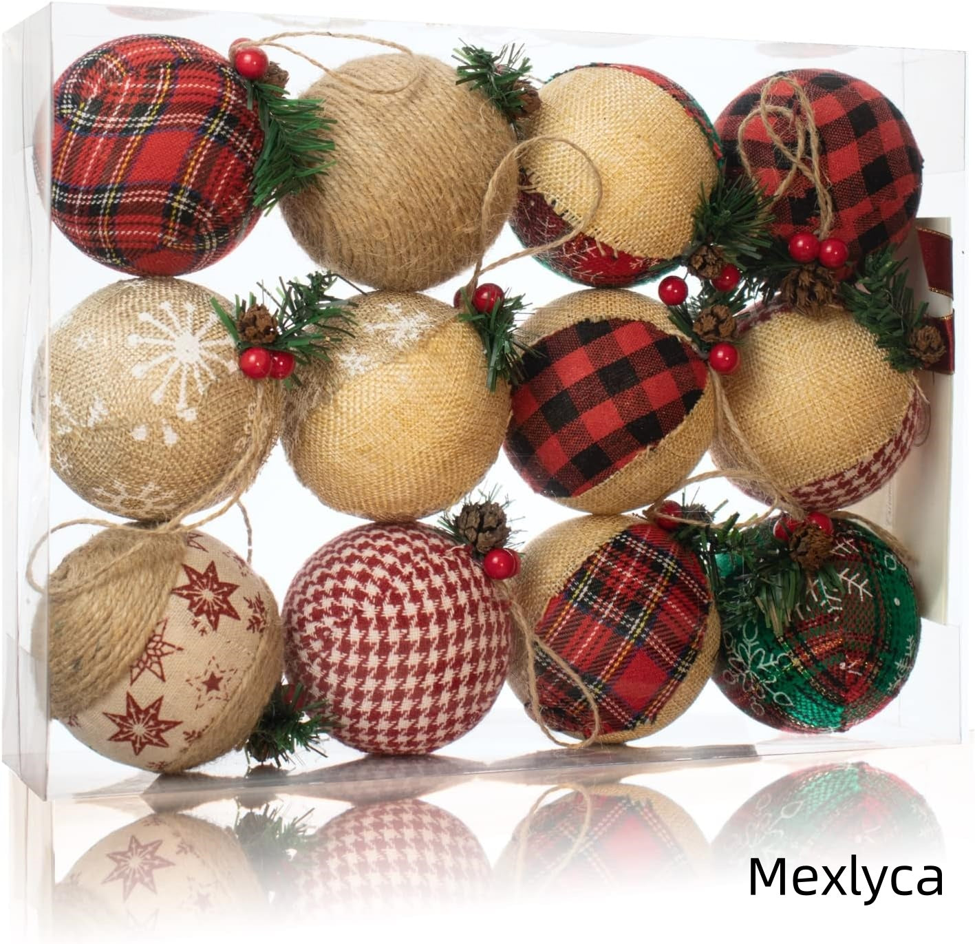 Mexlyca Farmhouse Christmas Tree Ornaments – Handmade Natural Jute Burlap Balls, Rustic Farmhouse Holiday Decorations (Set of 6)
