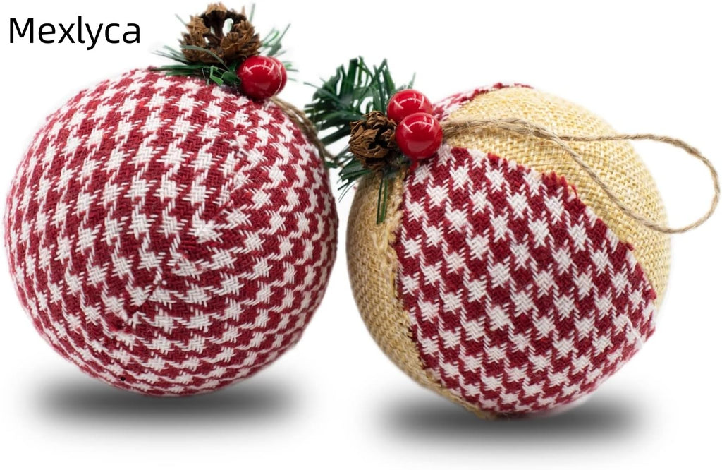 Mexlyca Farmhouse Christmas Tree Ornaments – Handmade Natural Jute Burlap Balls, Rustic Farmhouse Holiday Decorations (Set of 6)