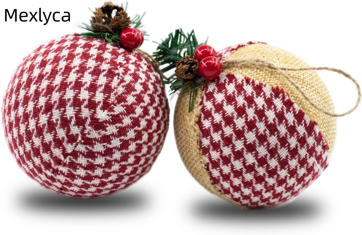 Mexlyca Farmhouse Christmas Tree Ornaments – Handmade Natural Jute Burlap Balls, Rustic Farmhouse Holiday Decorations (Set of 6)