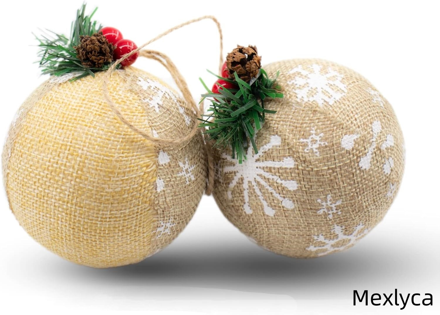 Mexlyca Farmhouse Christmas Tree Ornaments – Handmade Natural Jute Burlap Balls, Rustic Farmhouse Holiday Decorations (Set of 6)
