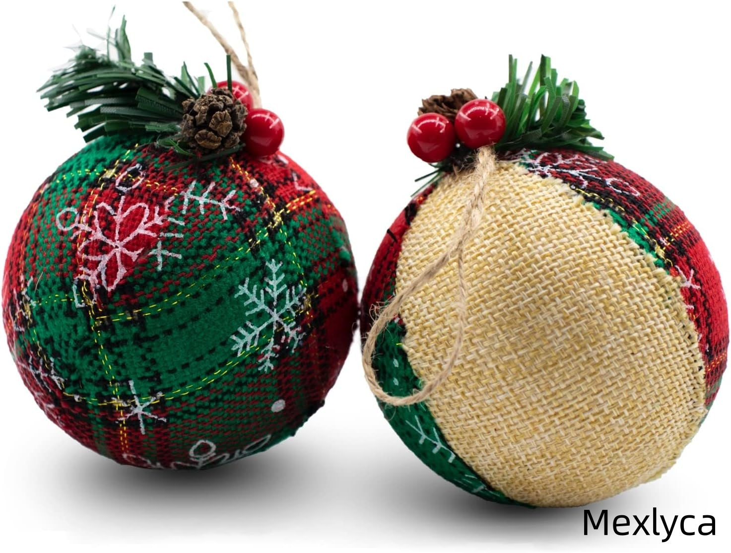 Mexlyca Farmhouse Christmas Tree Ornaments – Handmade Natural Jute Burlap Balls, Rustic Farmhouse Holiday Decorations (Set of 6)