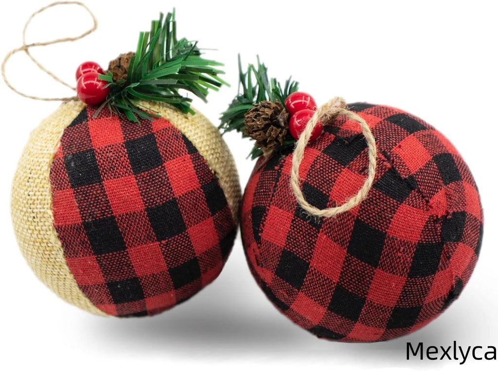 Mexlyca Farmhouse Christmas Tree Ornaments – Handmade Natural Jute Burlap Balls, Rustic Farmhouse Holiday Decorations (Set of 6)