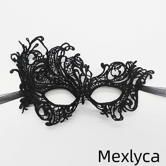 Mexlyca Black Gold Lace Masquerade Masks Set for Women, Men & Couples | Venetian Mardi Gras Party Costume Accessories