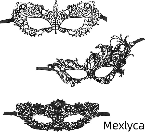Mexlyca Black Gold Lace Masquerade Masks Set for Women, Men & Couples | Venetian Mardi Gras Party Costume Accessories