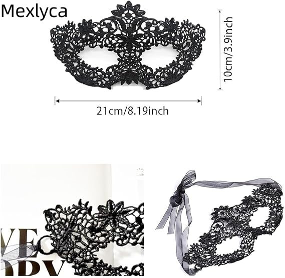 Mexlyca Black Gold Lace Masquerade Masks Set for Women, Men & Couples | Venetian Mardi Gras Party Costume Accessories