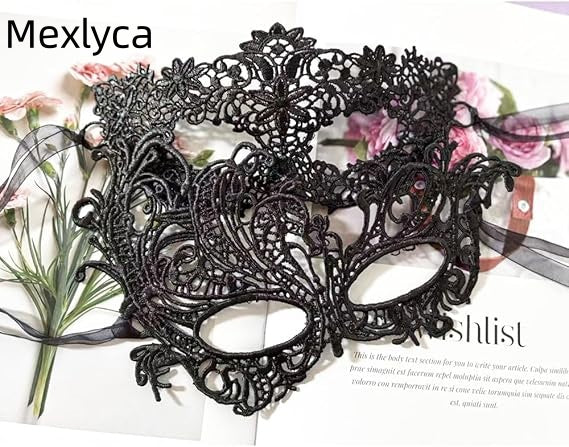 Mexlyca Black Gold Lace Masquerade Masks Set for Women, Men & Couples | Venetian Mardi Gras Party Costume Accessories