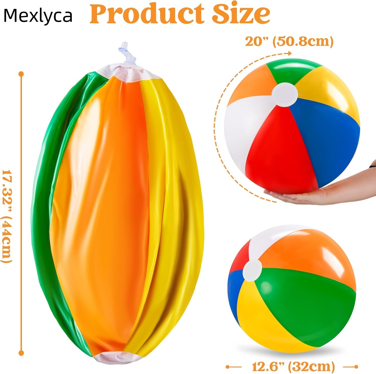 Mexlyca 24" Rainbow Inflatable Beach Ball – Jumbo Pool Toy for Water Games, Luau & Birthday Party Decorations, Supplies & Favors