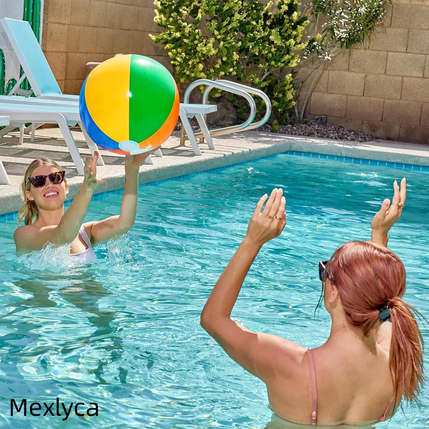 Mexlyca 24" Rainbow Inflatable Beach Ball – Jumbo Pool Toy for Water Games, Luau & Birthday Party Decorations, Supplies & Favors