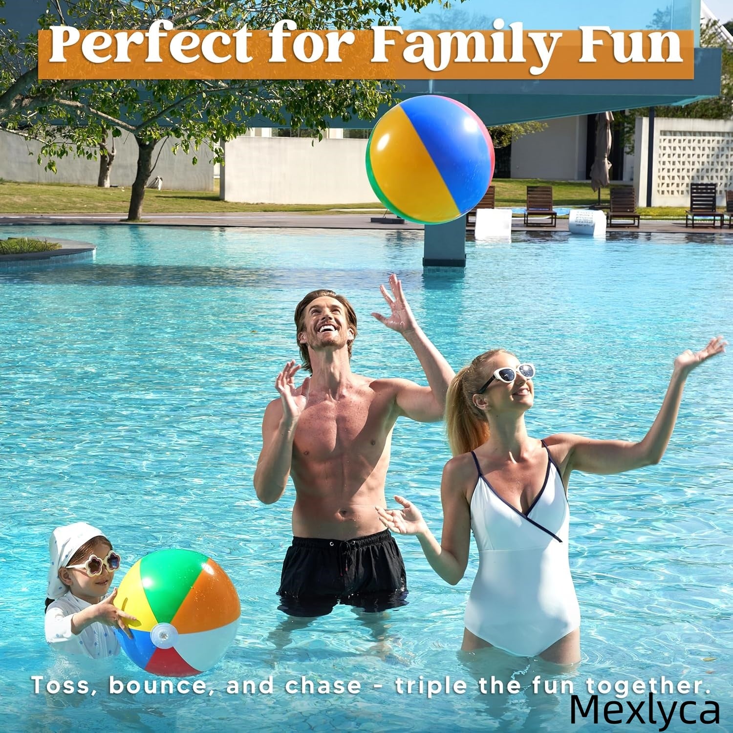 Mexlyca 24" Rainbow Inflatable Beach Ball – Jumbo Pool Toy for Water Games, Luau & Birthday Party Decorations, Supplies & Favors