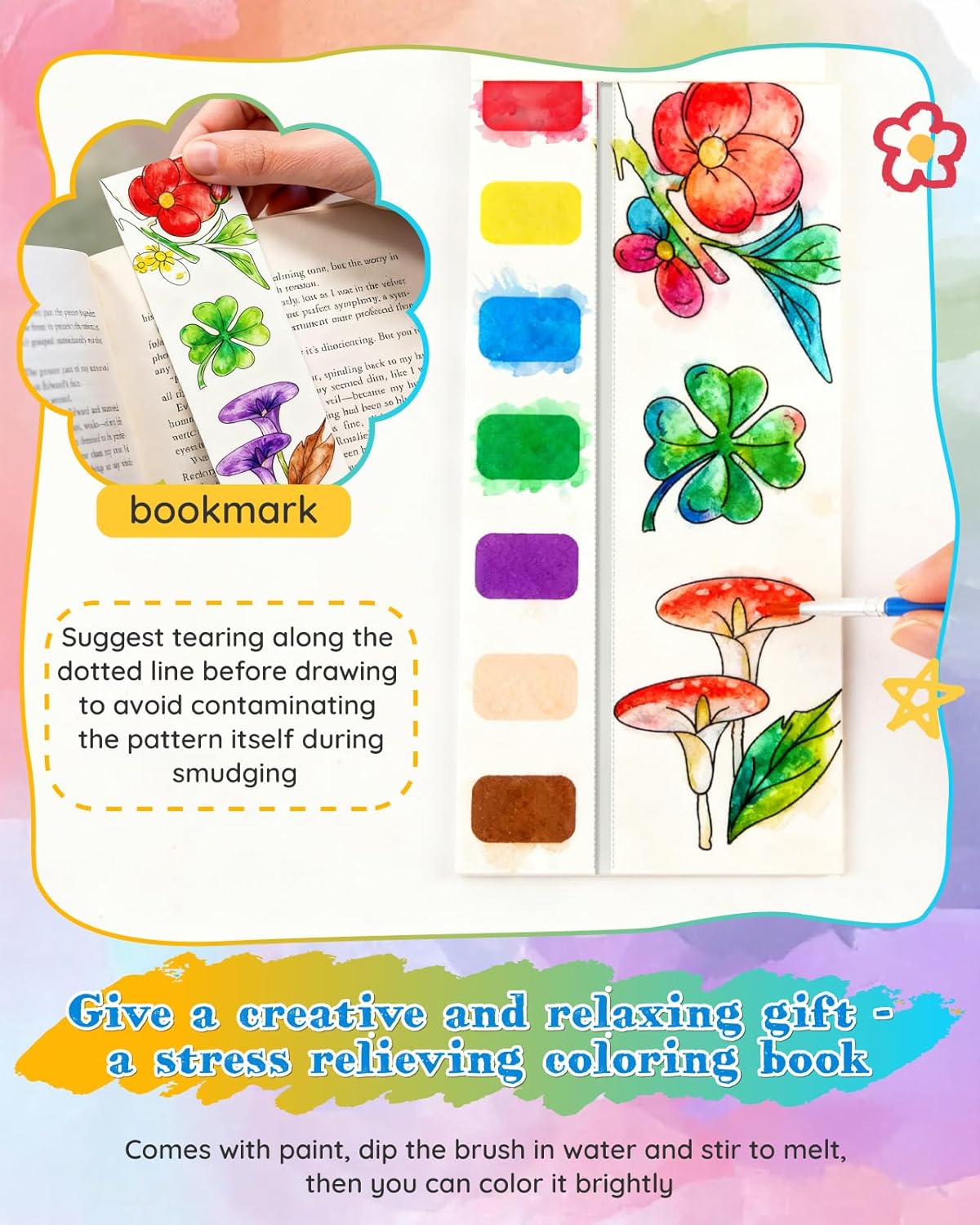 Mini Watercolor Paint Set, Paint Palette Travel Kit, Pocket Watercolor Travel, Pocket Watercolor Set with 24 Colors Paint, Brush, Binder Clips, Sketchbook, collocation watercolor coloring book