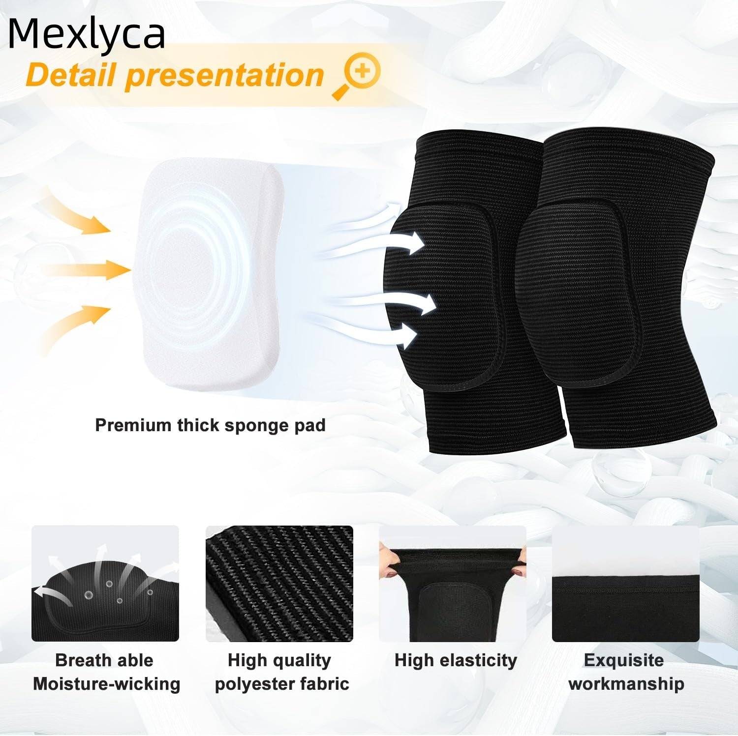 Mexlyca Women's Multi-Sport Knee Pads – Soft Protective Knee Pads for Dance, Volleyball, Basketball, Wrestling & Work (Black, M)