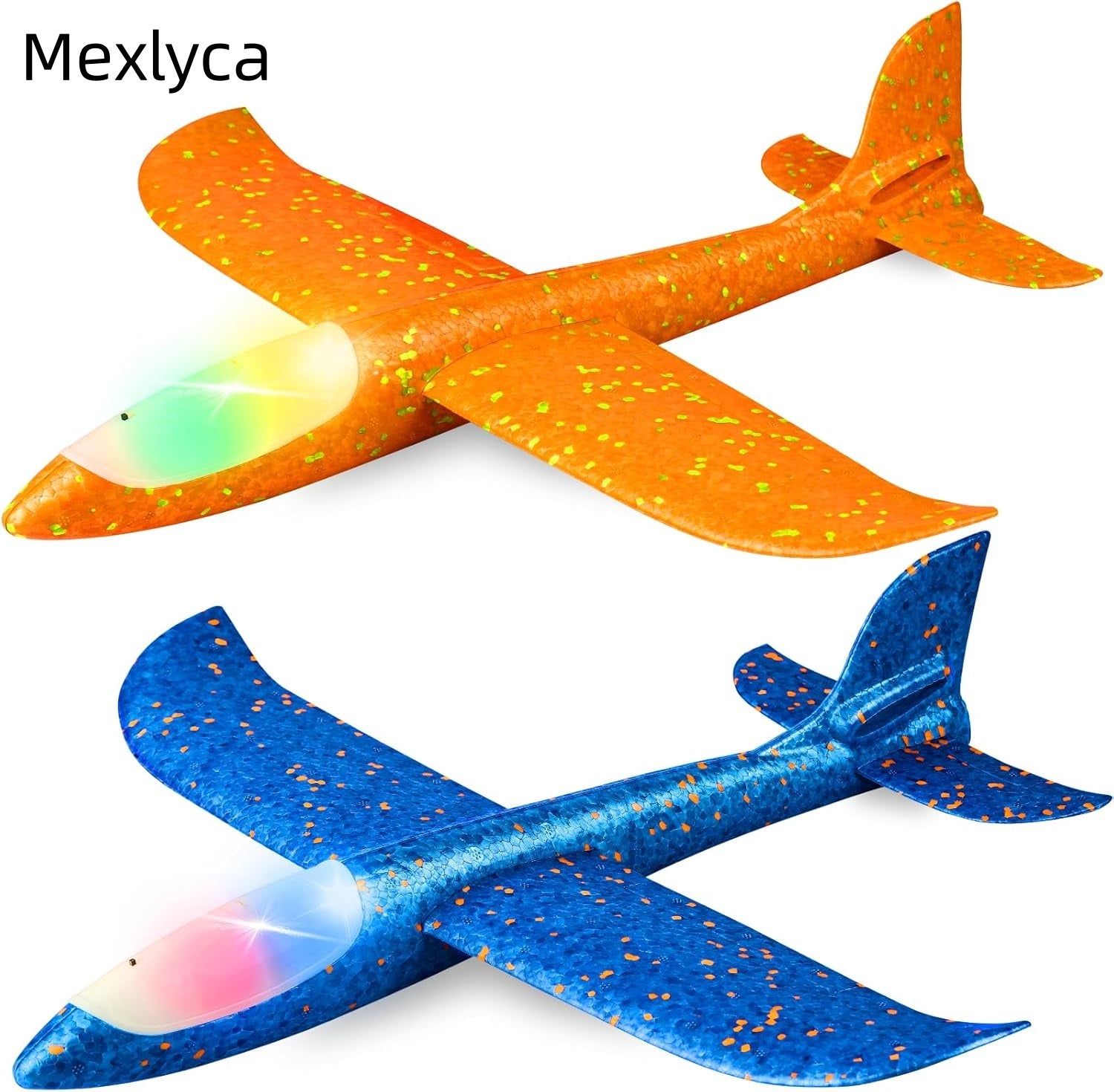 Mexlyca 2 Pack LED Light-Up Glider Planes – 17.5" Large Foam Airplanes with 2 Flight Modes, Outdoor Flying Toys for Kids Ages 3-9, Birthday Party Favors & Gifts
