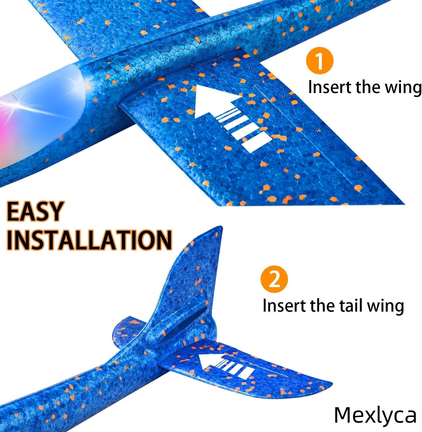Mexlyca 2 Pack LED Light-Up Glider Planes – 17.5" Large Foam Airplanes with 2 Flight Modes, Outdoor Flying Toys for Kids Ages 3-9, Birthday Party Favors & Gifts