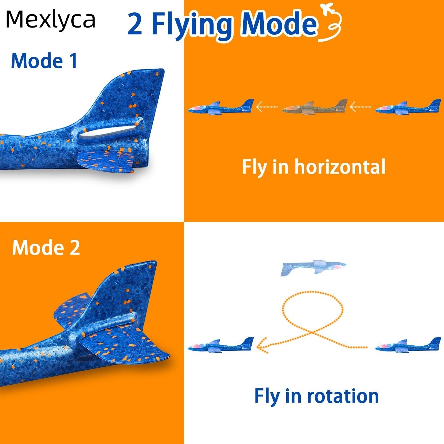 Mexlyca 2 Pack LED Light-Up Glider Planes – 17.5" Large Foam Airplanes with 2 Flight Modes, Outdoor Flying Toys for Kids Ages 3-9, Birthday Party Favors & Gifts
