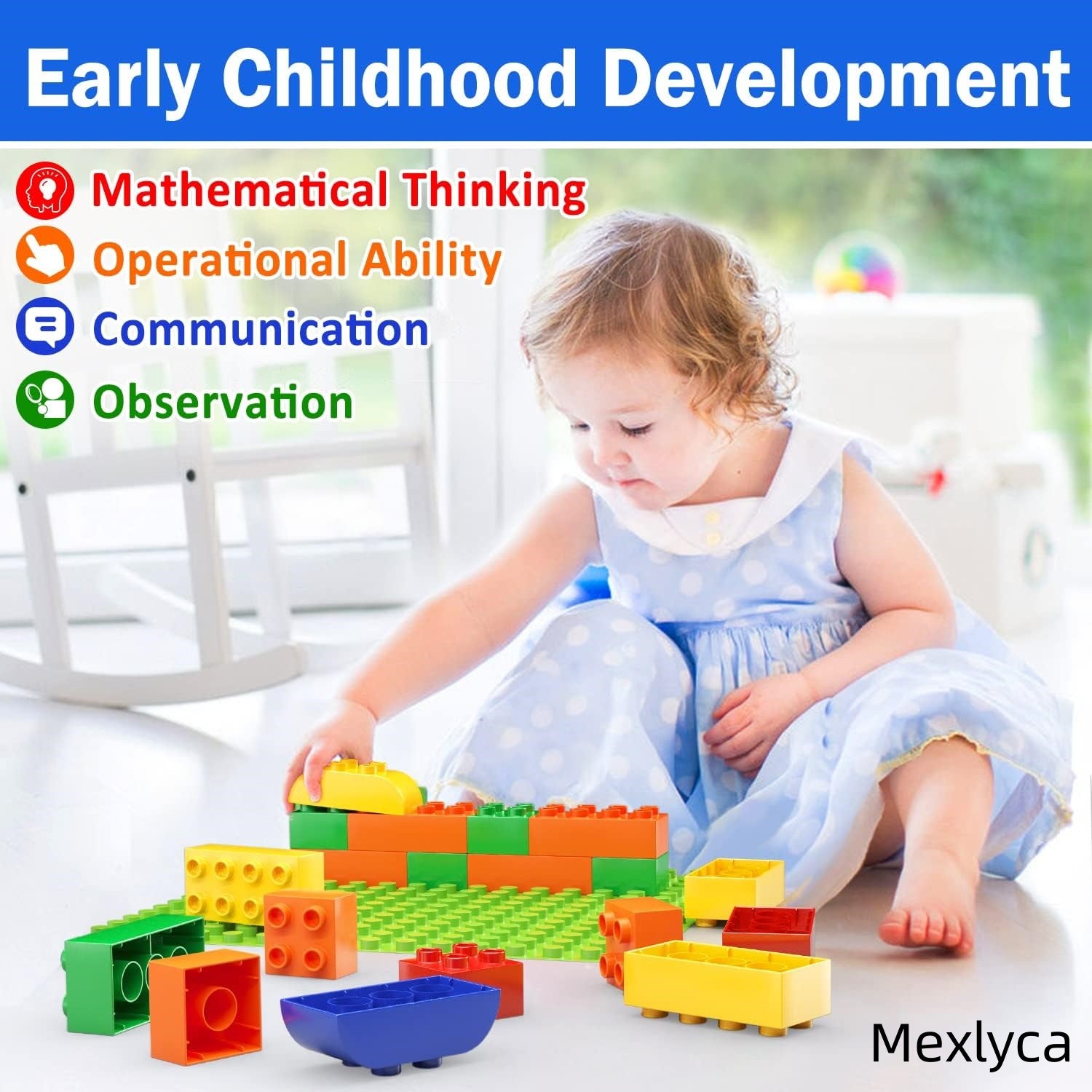 Mexlyca 60-Piece Large Building Blocks Set for Toddlers with Baseplate – Classic STEM Learning Toys, Compatible with Major Brands